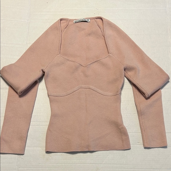 ABERCROMBIE & FITCH XXS Ribbed Knit Sweetheart Neck Sweater Dusty Pink Coquette - Picture 3 of 9